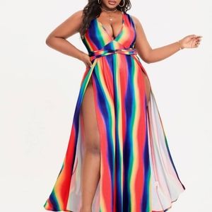 Rainbow double split dress